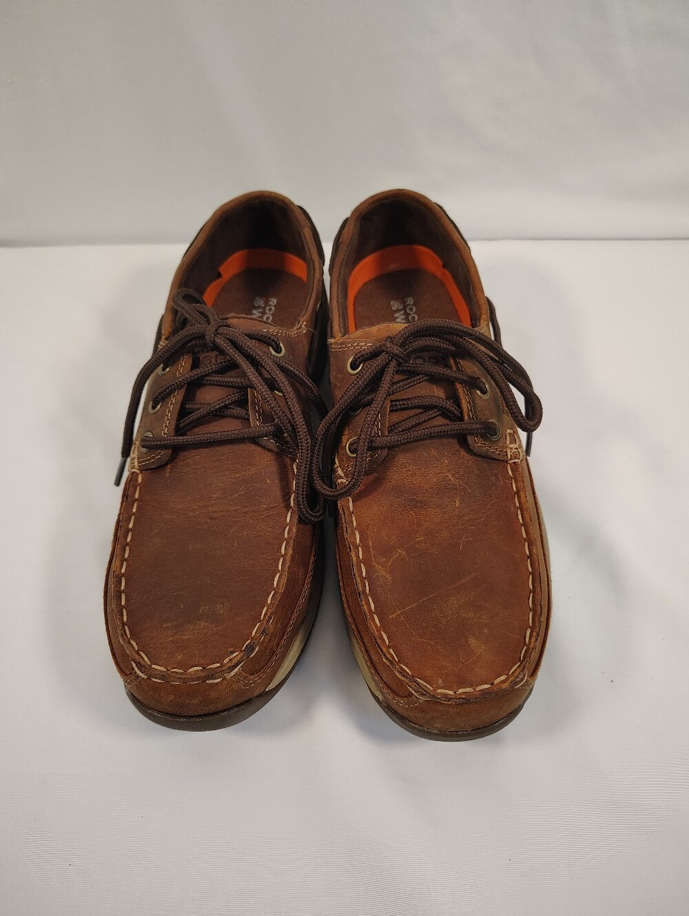 Rockport Works Men's Brown Leather Lace-Up Boat Shoes Sz. 10 Steel Toe
